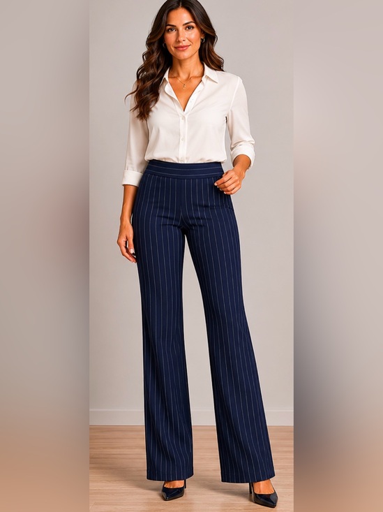Jones New York Pants - Jones New York Navy Pinstripe Wide Leg Trousers